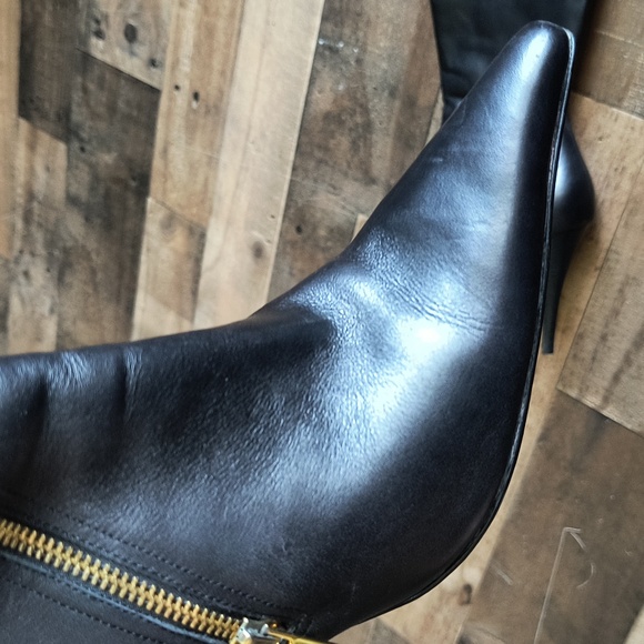 Charles David Black Leather Mid Calf Pointed Stilleo Heel Boots Sz 10 Women - Picture 4 of 17